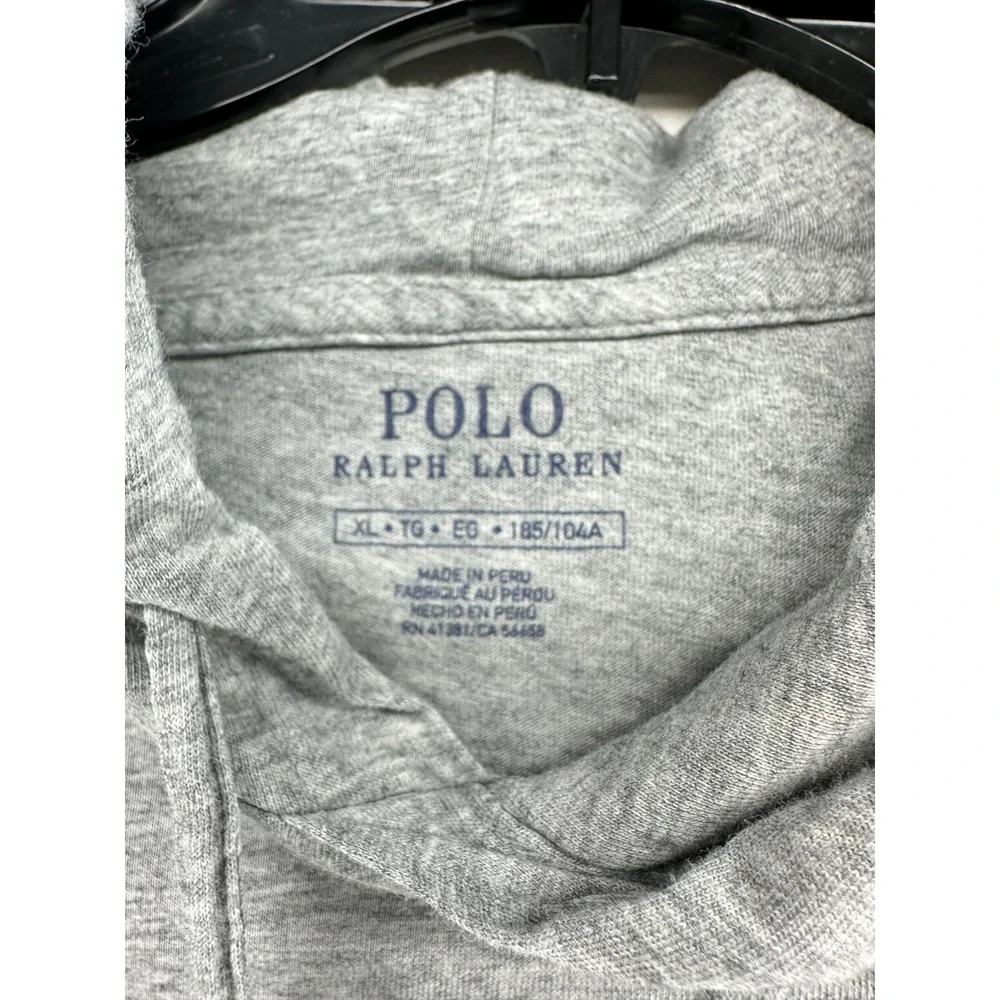 Polo Ralph Lauren Mens XL Heather Grey Cotton Long Sleeve Hooded T-Shirt Pony